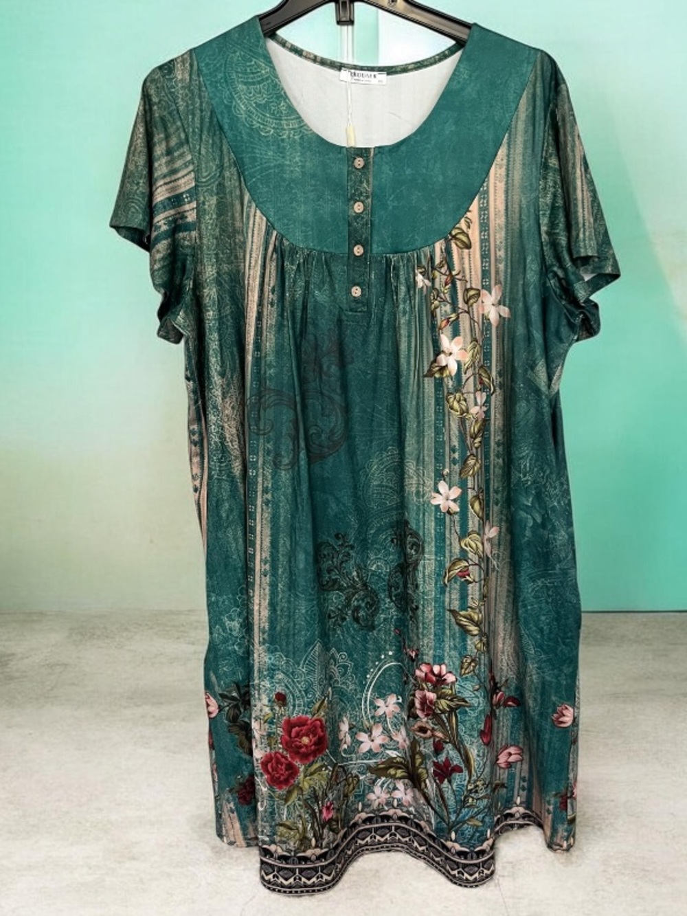 New!!! Teal Floral Button nightgown Sz XXL